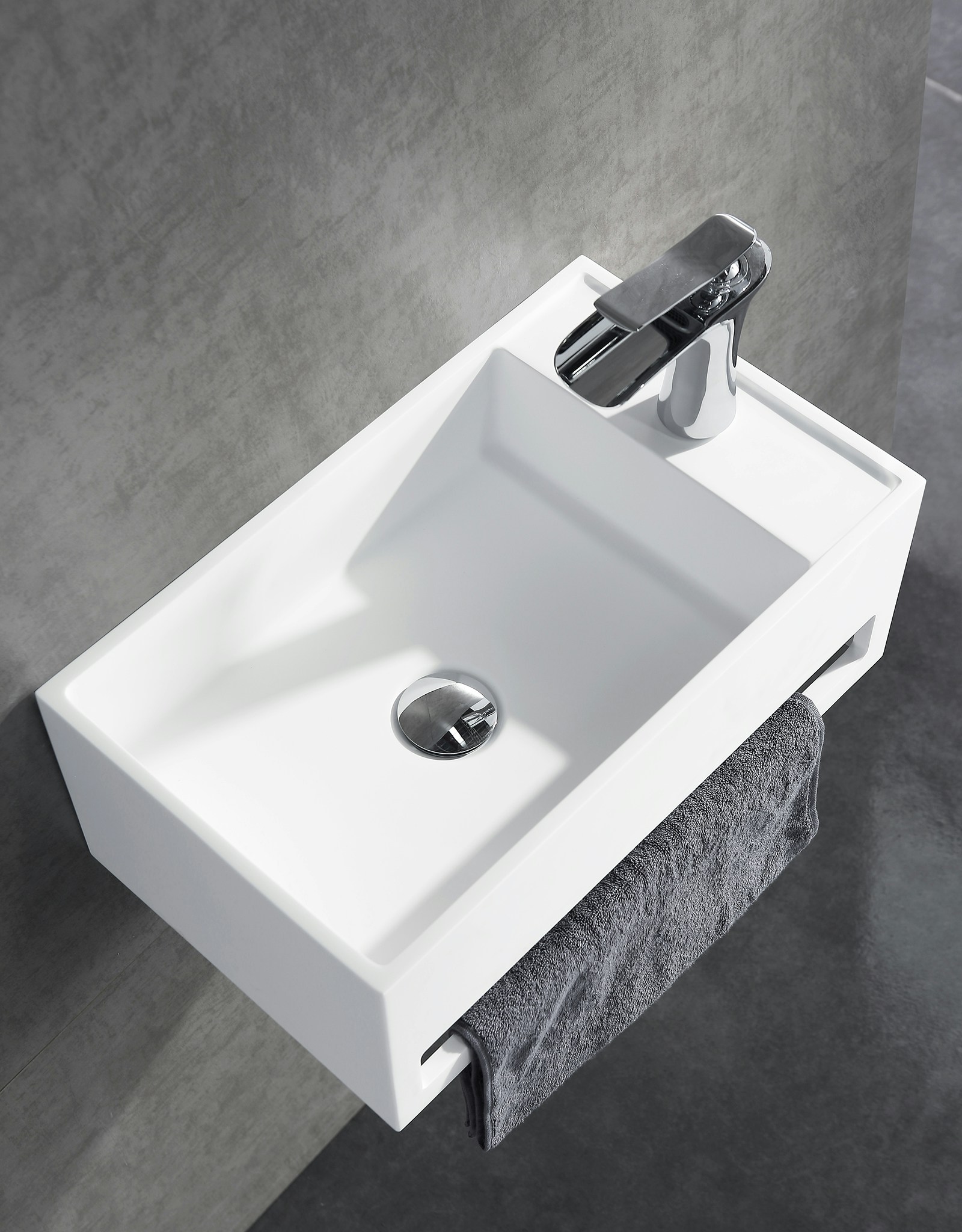 Wall Hung Basin Pb2077 Of Solid Stone With Integrated Towel Holder 50 X 30 X 20