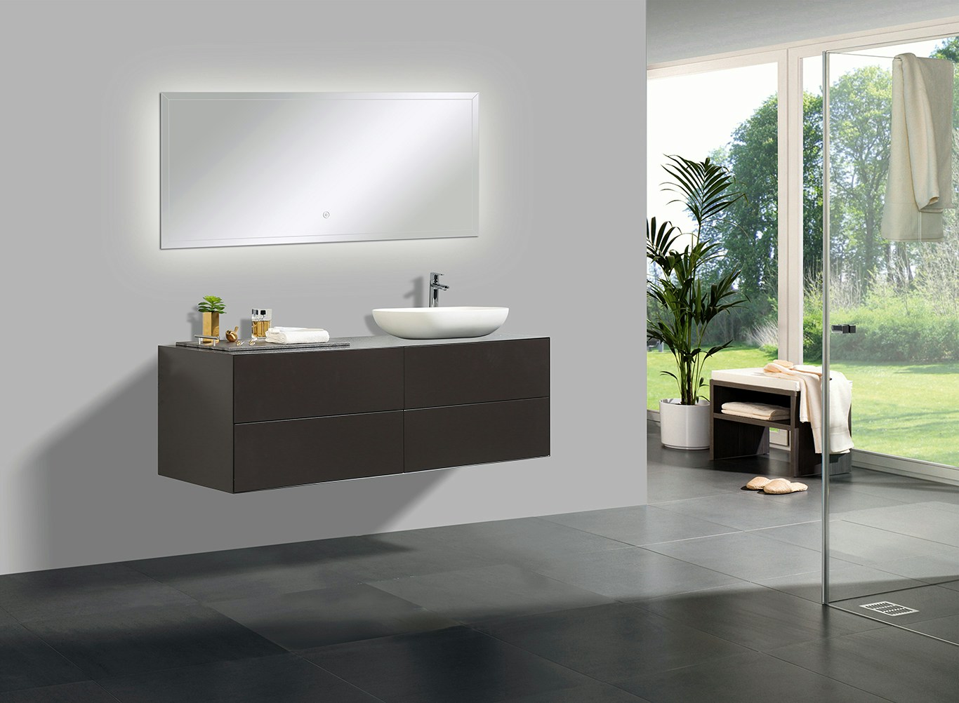 Mobile Da Bagno Senza Lavabo.Mobile Da Bagno Milou 1400 Marrone Grigio Specchio E Lavabo Opzionali Specchio Con Specchio A Led 2073 Lavabi Ohne Waschbecken Coperchio Piletta Supplementare Senza Apertura Supplementare