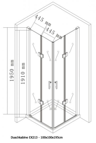 Duschkabine Eckeinstieg Falttur Nano Ex213 100 X 100 X 195 Cm Inkl Duschtasse